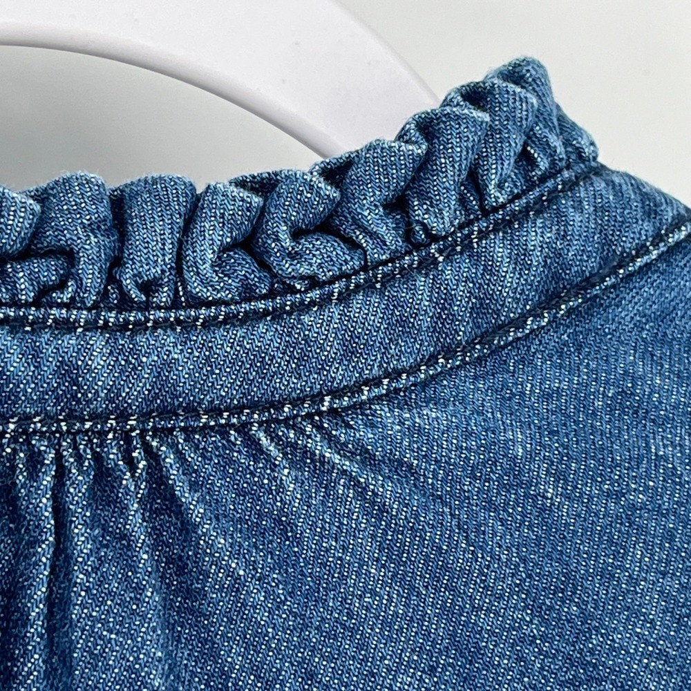 Boden Denim Tiered Midi Dress Womens US 12R Blue Cotton Button Front Pockets - Picture 9 of 13
